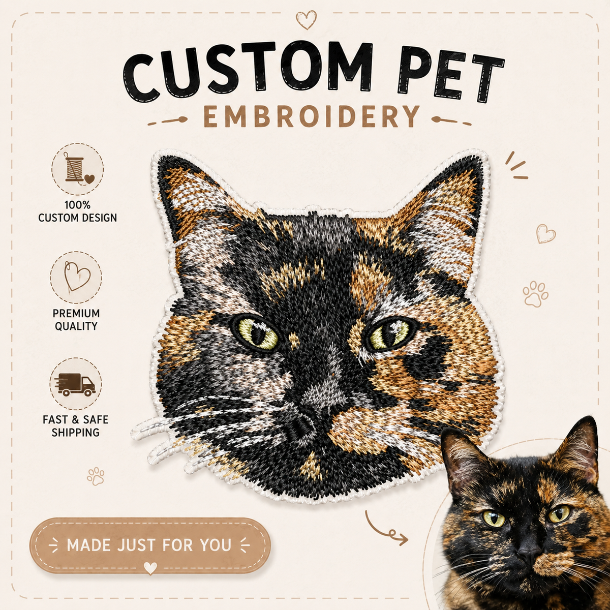 Custom full body pet embroidery file – dog and cat design – example 2