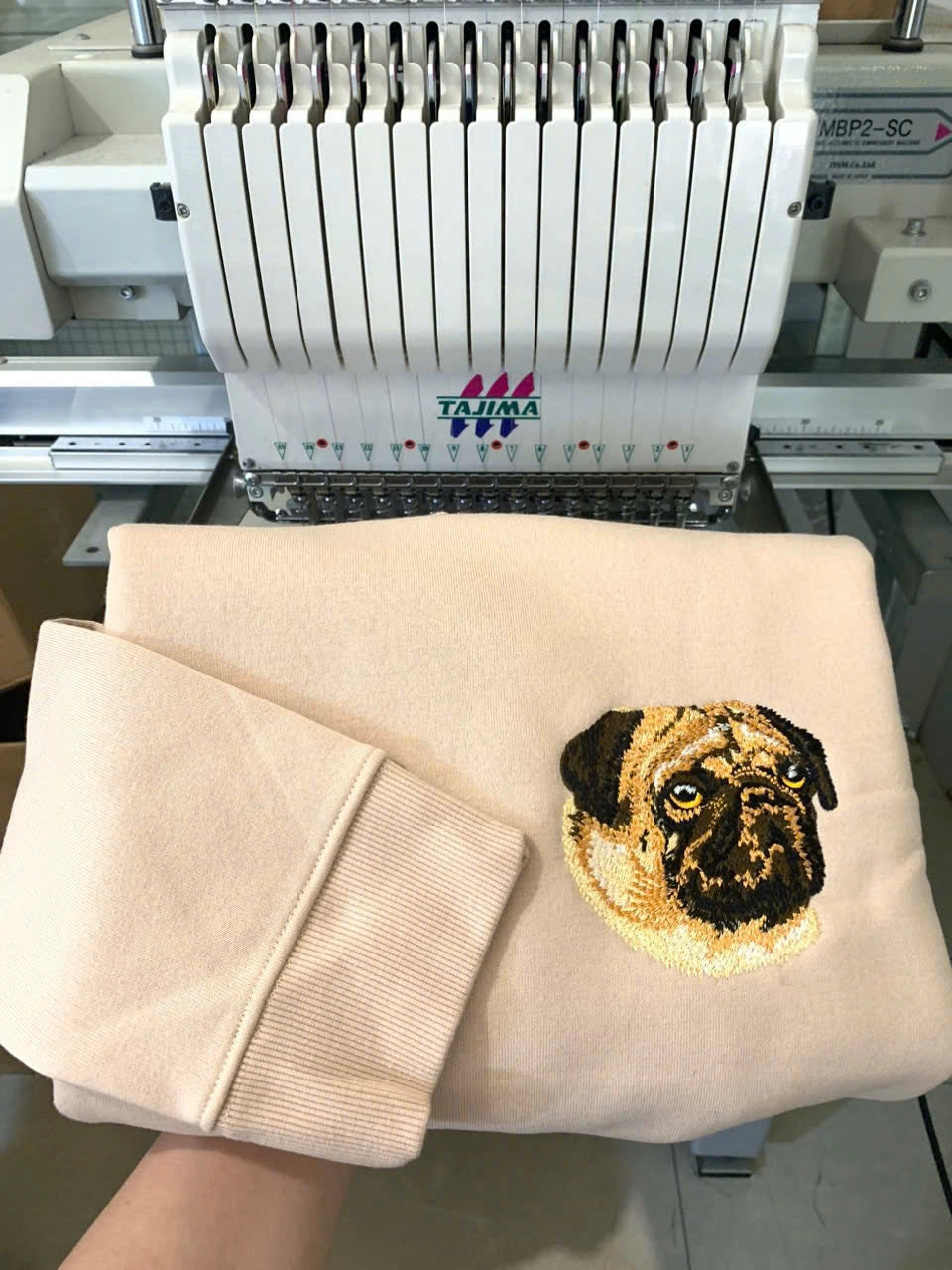 embroidered pug dog crewneck sweatshirt

