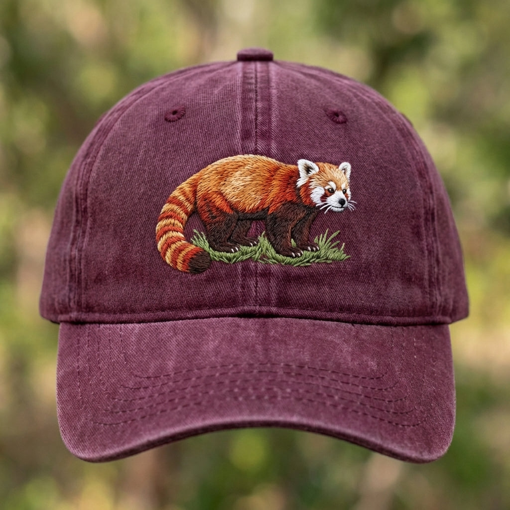 forest wildlife hat red panda embroidery detail