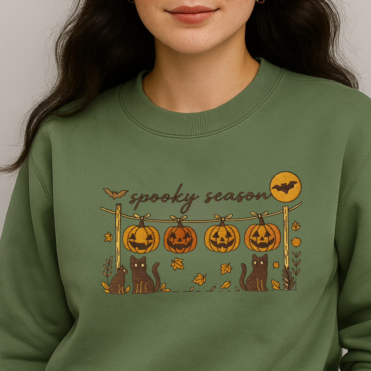 oversized unisex spooky embroidered sweatshirt styled casual