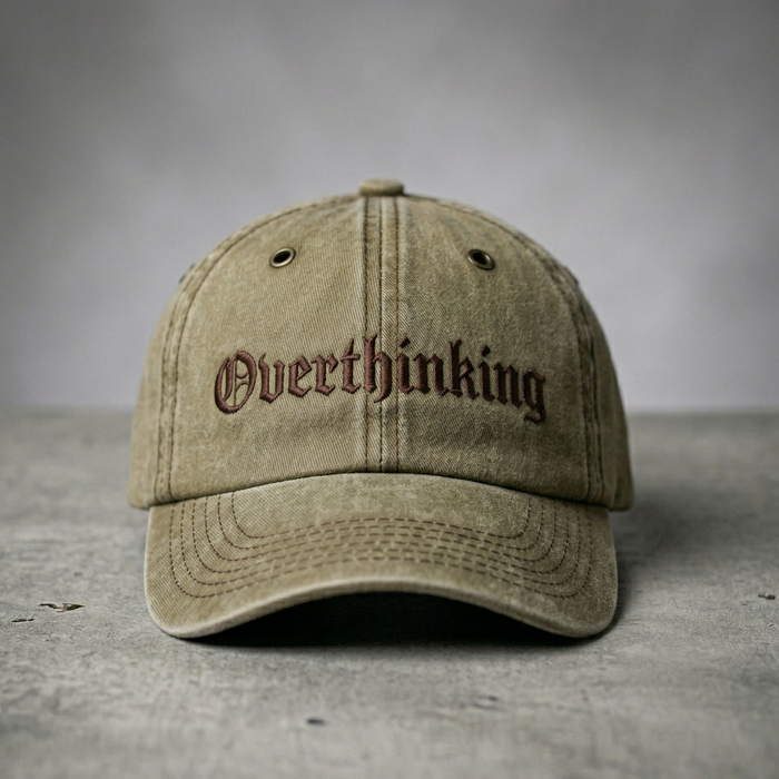 Overthinking Embroidered Dad Hat – Minimal Streetwear Baseball Cap, Customizable Gift Hat