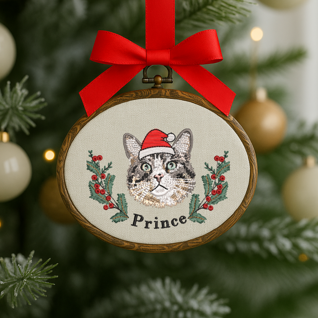 personalized dog embroidery holiday hoop decoration