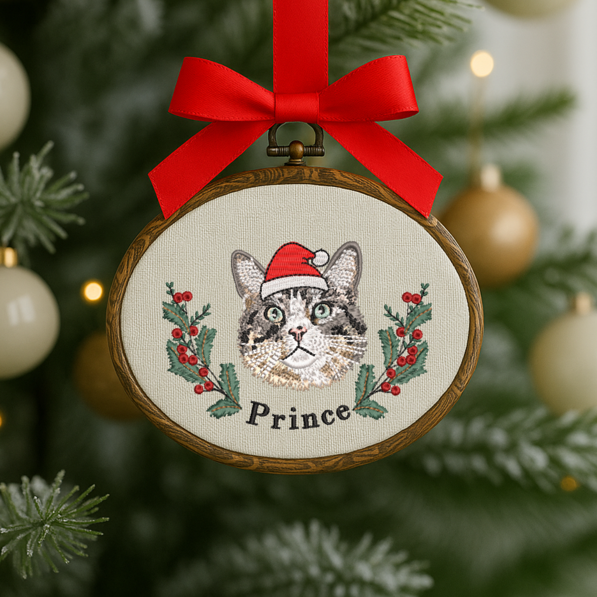 personalized dog embroidery holiday hoop decoration