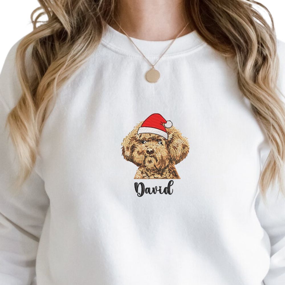 Custom Name Poodle Dog Embroidered Sweatshirt, Personalized Pet Name Hoodie, Christmas Dog Design, Gift for Dog Lovers