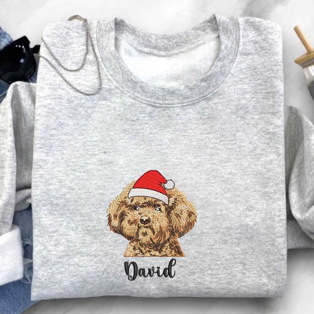 Custom Name Poodle Dog Embroidered Sweatshirt, Personalized Pet Name Hoodie, Christmas Dog Design, Gift for Dog Lovers