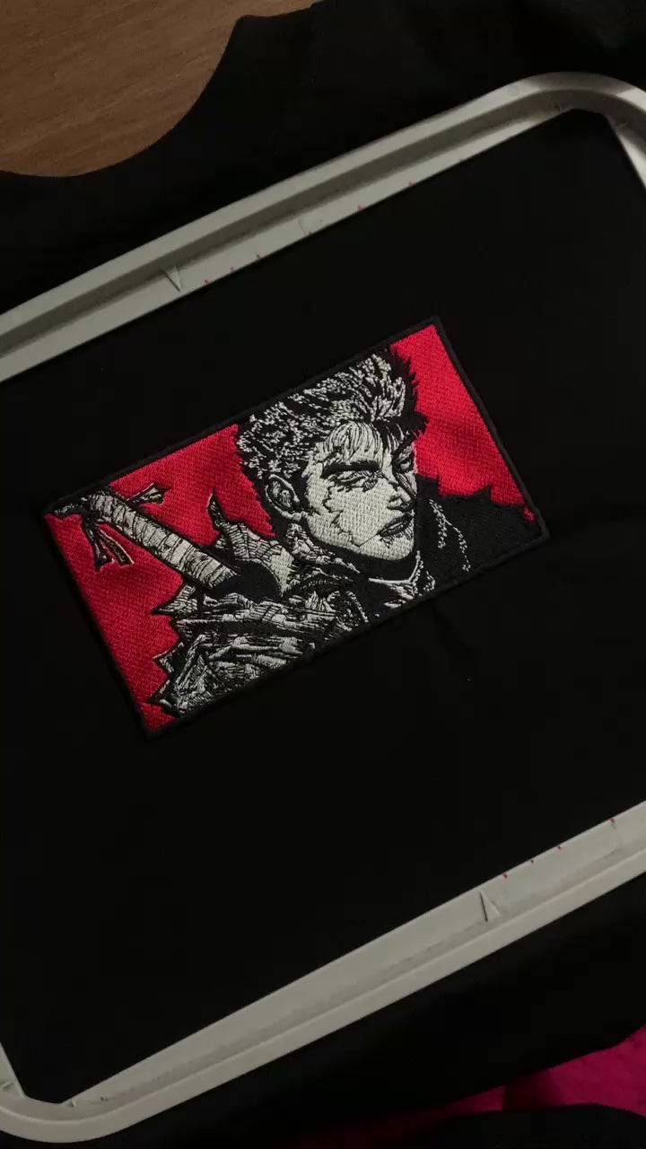 Black Swordsman embroidery on cotton shirt