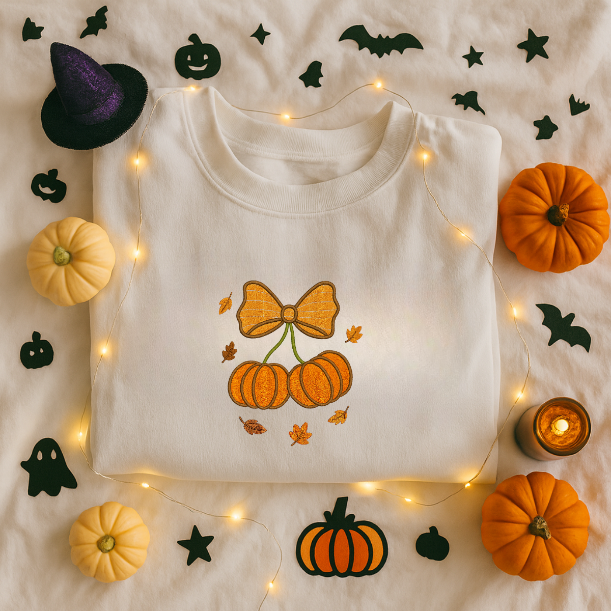 pumpkin bow embroidered sweatshirt pink unisex pullover
