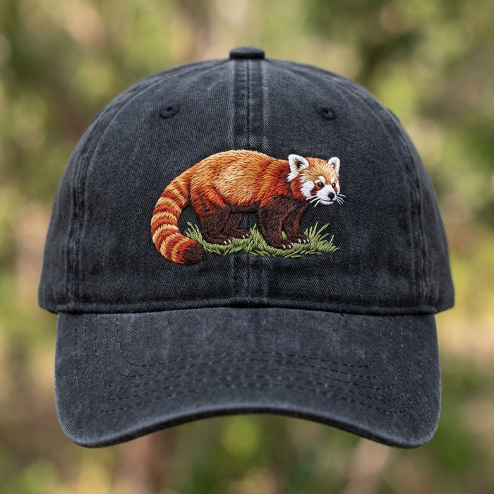 Red Panda Embroidered Hat – Cute Animal Dad Cap, Forest Wildlife Baseball Hat, Nature Lover Gift