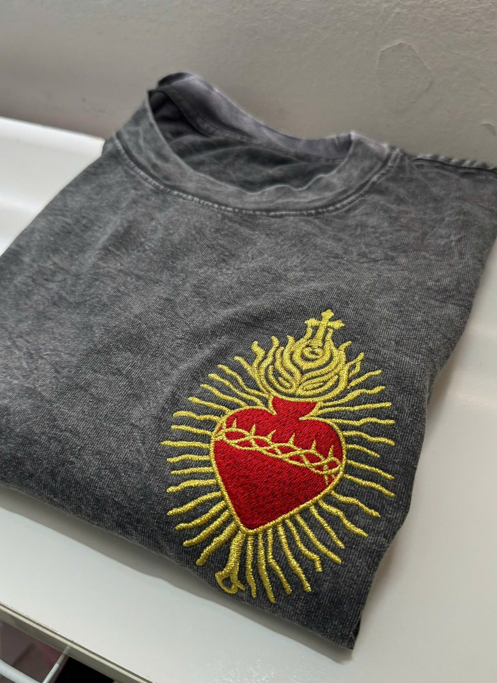 sacred heart embroidered t-shirt folded