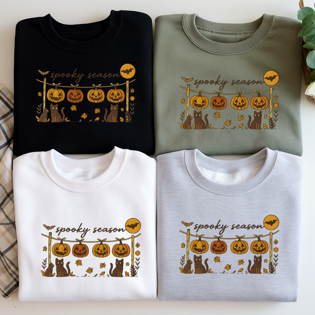 sand color spooky season embroidered sweatshirt folded