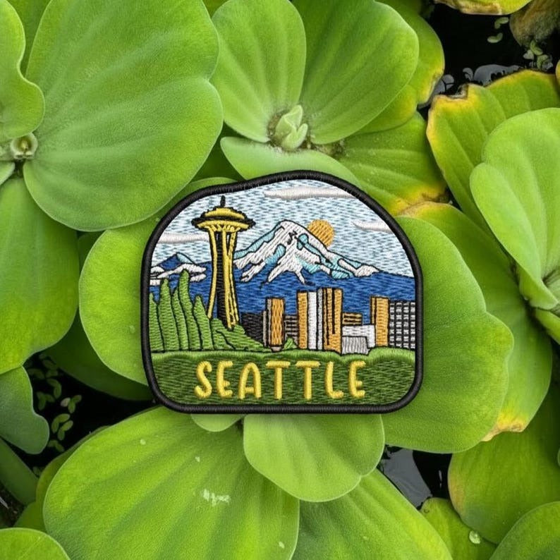 seattle embroidered travel patch with space needle and skyline