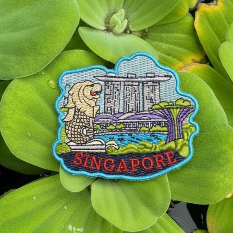 singapore embroidered travel patch with merlion and marina bay sands