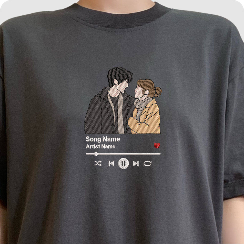 Custom T-shirt Embroidered from Your Photo – Valentine’s Day Gift with Personalized Portrait