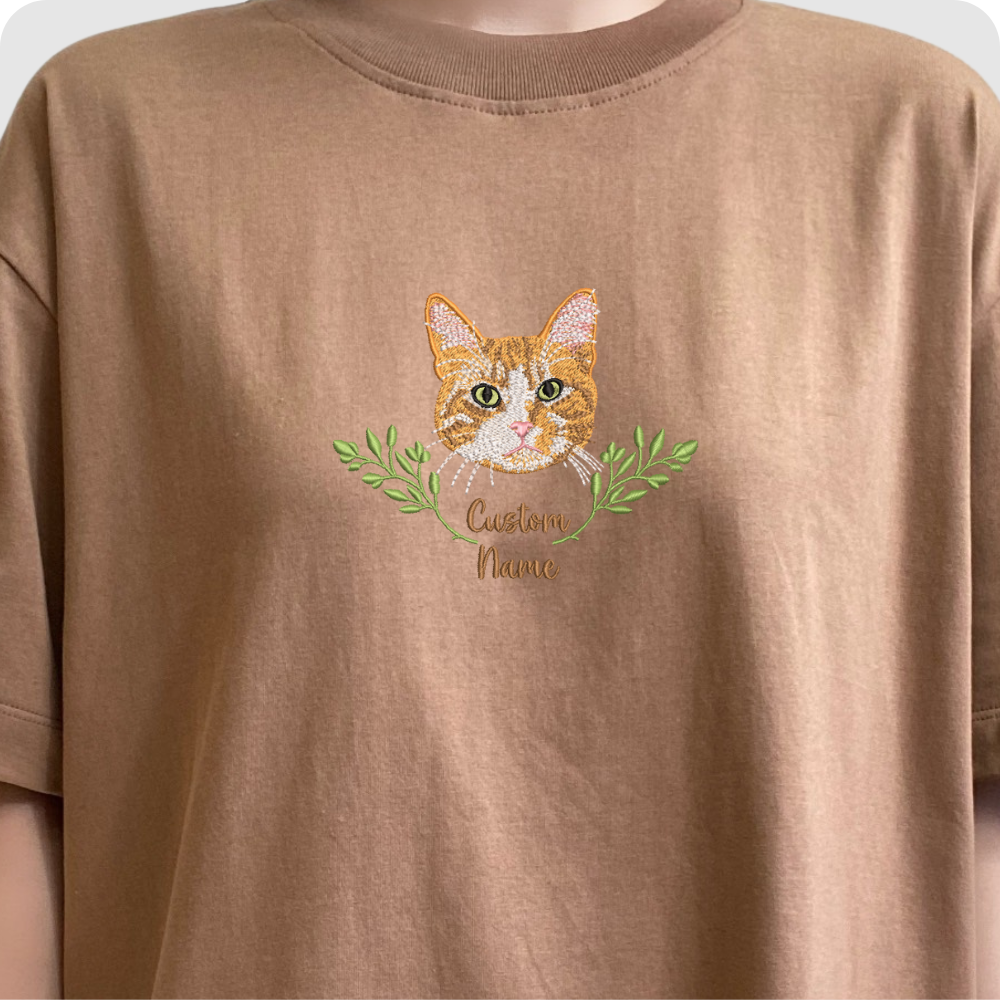 Custom Embroidered Pet from Your Photo T-shirt – Personalized Pet Portrait Tee