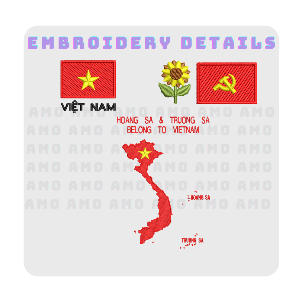 Vietnam Flag T-Shirt Embroidered Vietnamese - Áo Thun CHỦ QUYỀN