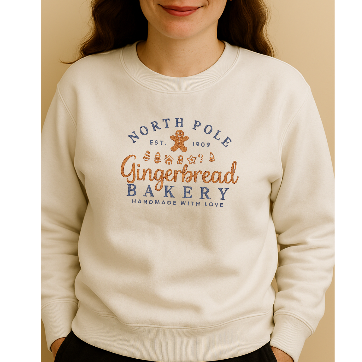 white north pole bakery embroidered christmas pullover