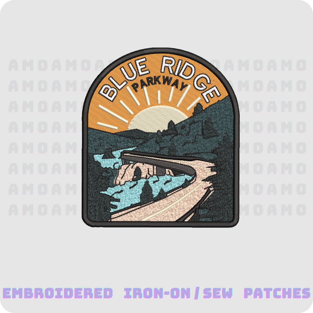blue ridge parkway embroidered patch flat lay 3 inch